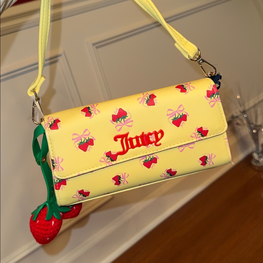 Juicy Couture Yellow Crossbody Bag with Strawberry Design